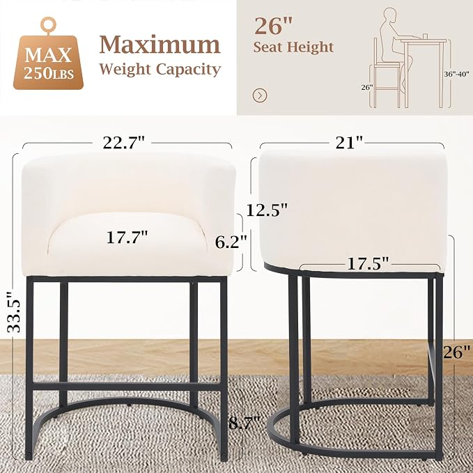 ClinQ 26" H Counter Height Bar Stools Set of 3, Modern Barrel Counter Stools - Image 2