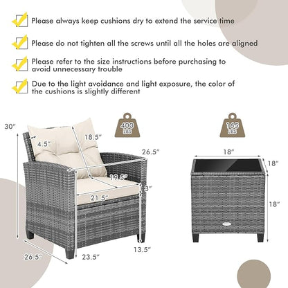 Tangkula 3 Pieces Patio Furniture Set, PE Rattan Wicker 3 Pcs Outdoor Sofa Set - Image 5