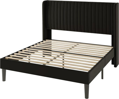 Allewie Full Size Velvet Bed Frame/Vertical Channel Tufted Wingback - Image 9