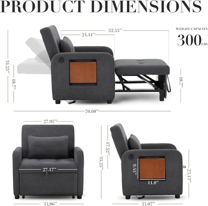 Convertible Sleeper Chair-Fabric Futon Sofa Bed, Single Sleeper Sofa, Small - Image 2
