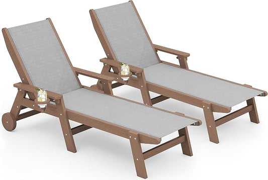 SERWALL Textilene Patio Chaise Lounge Chair Set of 2, 5 Positions Outdoor by SERWALL