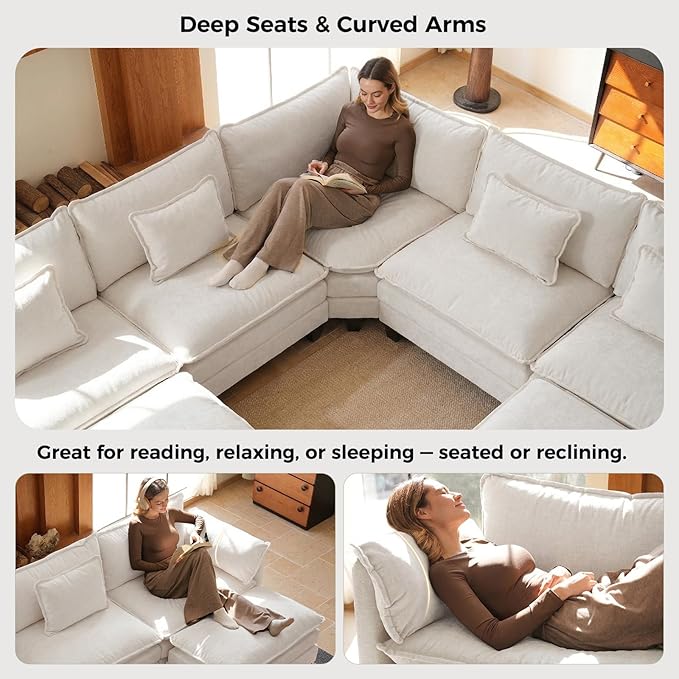 ELUCHANG 150" Oversized V-Shaped Cloud Couch Modular Sectional Sofa - Image 7