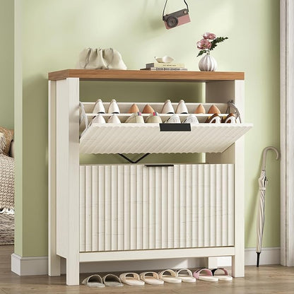YOMILUVE Shoe Cabinet Storage for Entryway, Fluted Shoe Cabinet by YomiluveDesign