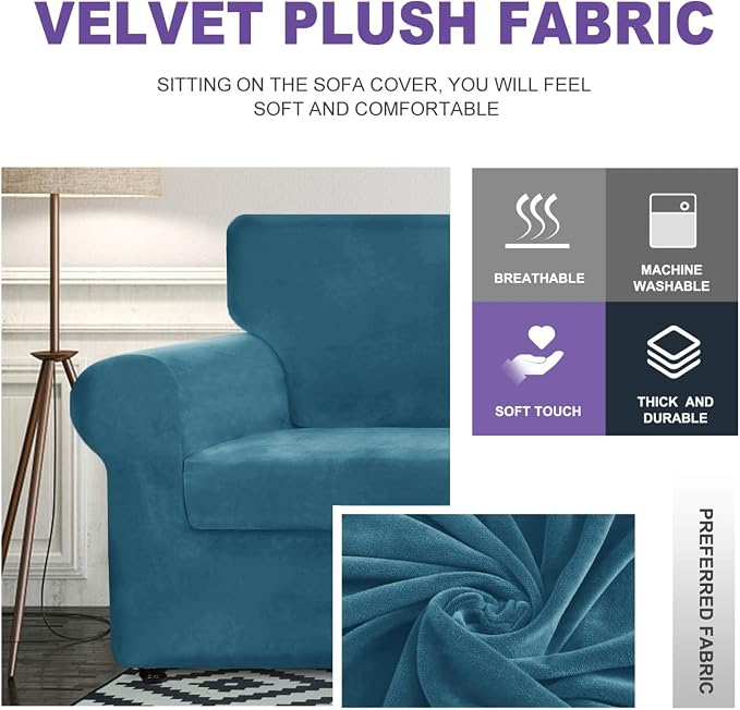 ZNSAYOTX Luxury Velvet Couch Cover 4 Piece Stretch Sofa Covers - Image 3