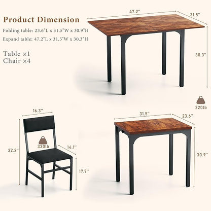 HUAHUU Dining Table Set for 4, Extendable Kitchen Table Cushion Chairs Set of 4 - Image 2