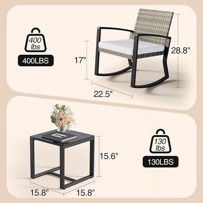 Qsun 3 Pieces Outdoor Patio Furniture Set Rocking Bistro Set, Outdoor Patio - Image 2