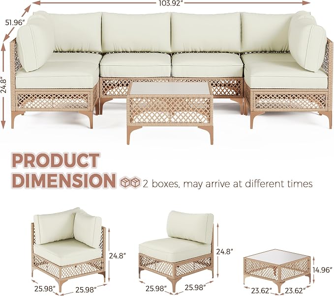 7-Piece Generous Patio Furniture Set, Wicker Outdoor Sectional Set - Image 2