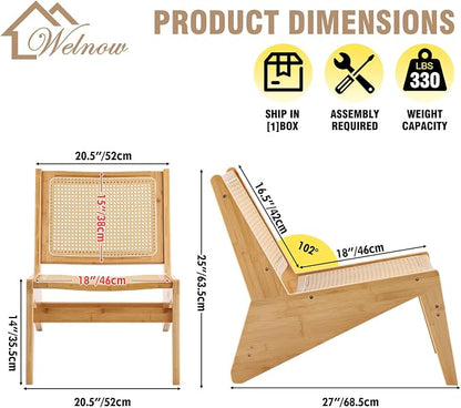 Welnow 2-Pcs Mid Century Rattan Accent Chair, Bamboo Wood Lounge Chair - Image 3