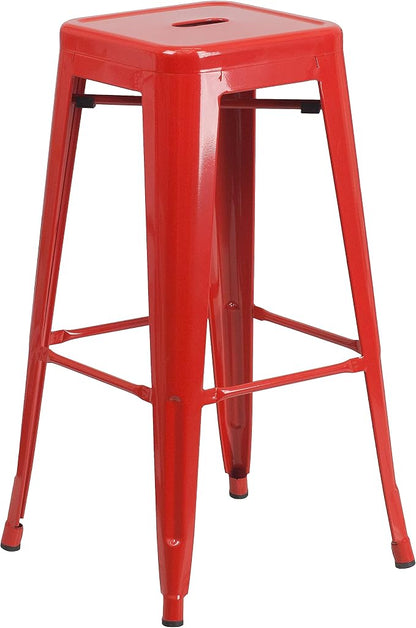 Flash Furniture Lily 4 Pack Commercial Grade 30" High Backless Red Metal - Image 9