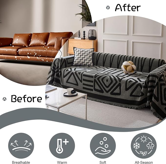 VClife Bohemian Couch Covers for Dog, Minimalism Checkered Sofa Furniture - Image 6