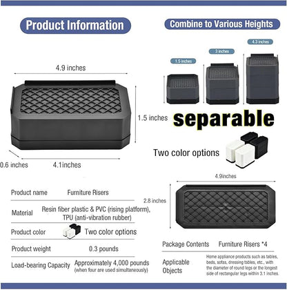 EclatBain Rectangle Bed Risers Furniture Risers Heavy-Duty Rectangular - Image 2
