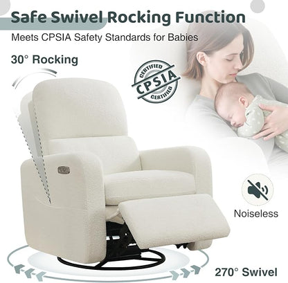 Power Swivel Rocker Recliner, Oversized Boucle Nursery Glider Recliner - Image 3