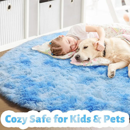 Amdrebio Tie-Dyed Light Blue Round Circle Rug 4Ft - Image 2