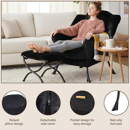 Welnow Lazy Chair with Ottoman, Modern Accent Chair with Armrests and a Side - Image 4