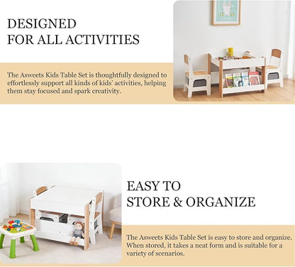 Asweets Kids Table and Chair Set, 4 in 1 Toddler Desk - Image 2