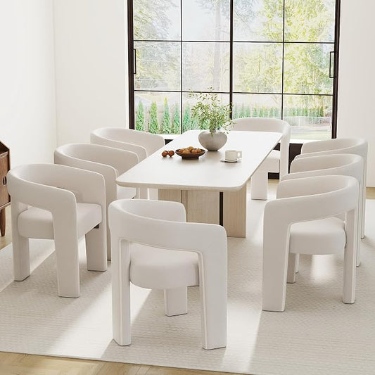 RIVOVA Modern Barrel Dining Chairs Set of 8, Velvet Upholstered Accent Side by RIVOVA