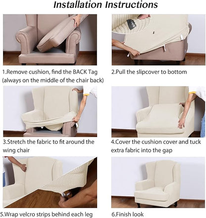 Turquoize Wingback Chair Covers 2 Piece Wing Chair Slipcover Stretch Slipcovers - Image 6