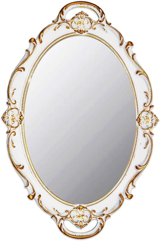 YCHMIR Vintage Mirror Small Wall Mirror 14.5 x 10 inchs Oval White by YCHMIR