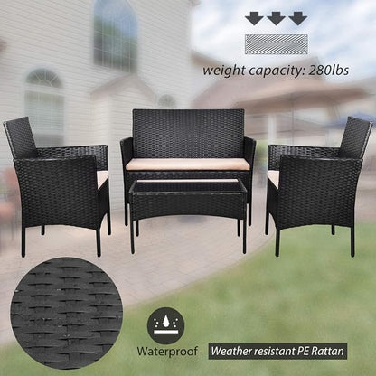 Homall 4 Pieces Outdoor Patio Furniture Sets Rattan Chair Wicker Set, Outdoor - Image 4