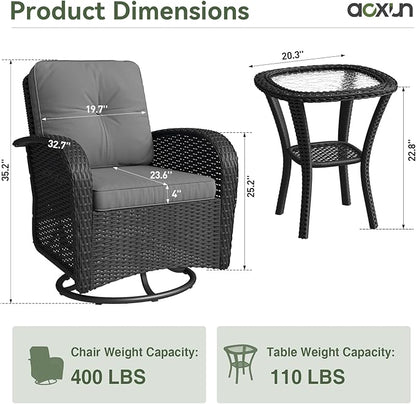 Aoxun 3 Pieces Patio Furniture Set, Patio Swivel Rocker Chairs Set of 2 - Image 8
