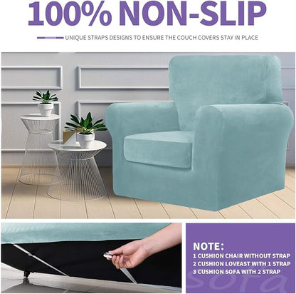ZNSAYOTX Luxury Velvet Couch Cover 4 Piece Stretch Sofa Covers - Image 5