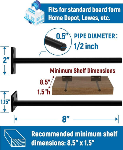 LEOPO Black 6-Pack 8 inch Floating Shelf Brackets, Hidden Shelf Bracket - Image 3