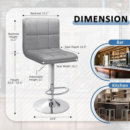 Homall Bar Stools Modern Velvet Adjustable Swivel Barstools, Armless Hydraulic - Image 3