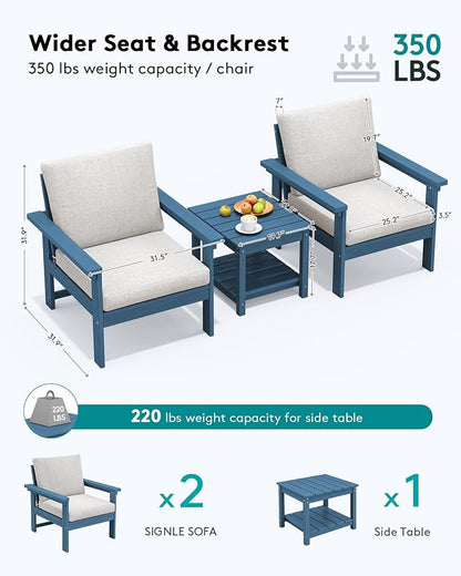 SERWALL HDPE Patio Sofa Set, 3-piece Sectional Outdoor Furniture Set, All - Image 2