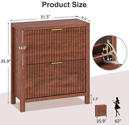 YOMILUVE Shoe Cabinet Storage for Entryway, Fluted Shoe Cabinet - Image 2
