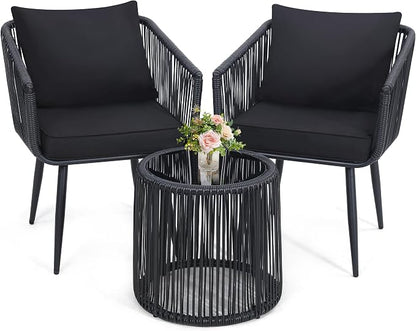 Kromax 3 Pieces Patio Rattan Bistro Conversation Set, Outdoor All-Weather by KROMAX