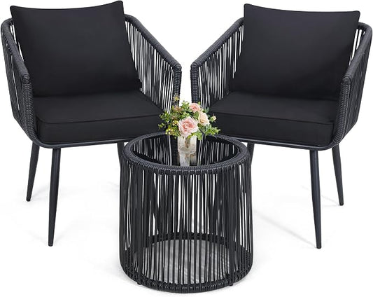Kromax 3 Pieces Patio Rattan Bistro Conversation Set, Outdoor All-Weather by KROMAX