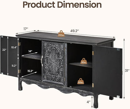 RoyalCraft Buffet Cabinet with Storage, Vintage Solid Wood Sideboard Table - Image 2