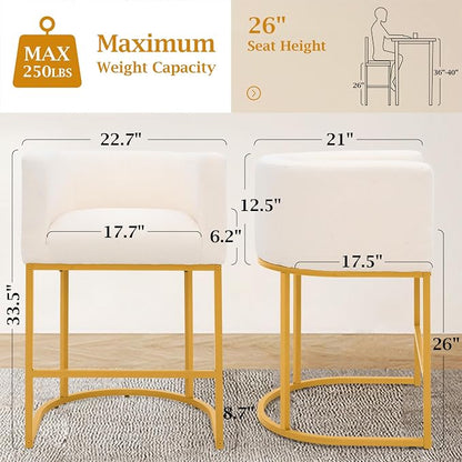 ClinQ 26" H Counter Height Bar Stools Set of 2, Modern Barrel Counter Stools - Image 2