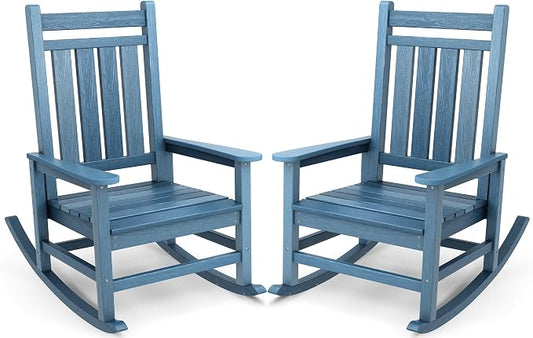 SERWALL Outdoor Rocking Chair Set of 2, HDPE Rocking Chair by SERWALL
