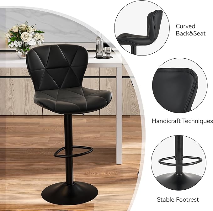 Nalupatio Modern Bar Stools Set of 2, Adjustable Faux Leather Upholstered - Image 3