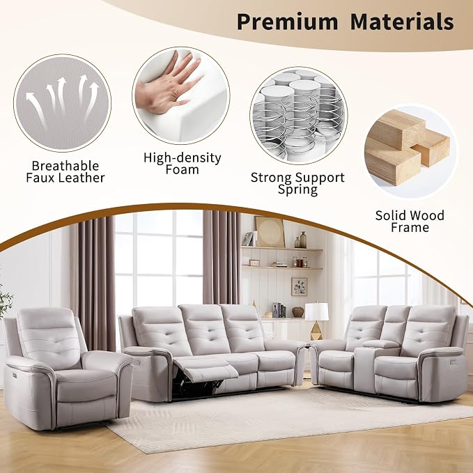 ANJ Power Oversized Reclining Sofa Couch Set of 2, Breathable Faux Leather - Image 7