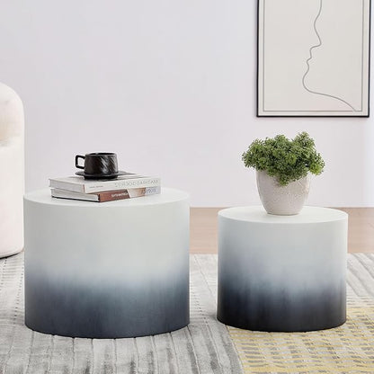 Small Round Coffee Table Nesting End Table Set of 2, MDF Side Circle Accent - Image 2