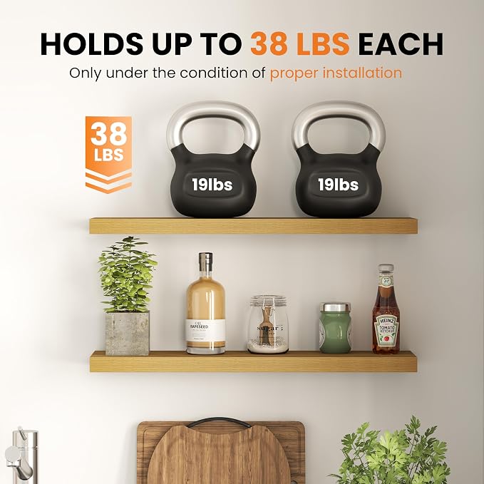 Fun Memories Floating Shelves for Wall, 32 Inch Set of 2 Rustic Wood Wall - Image 6