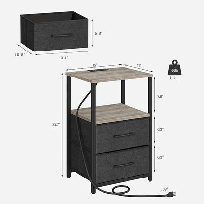 TUTOTAK LED End Table with Charging Station, Nightstand with Cloth Drawer - Image 3