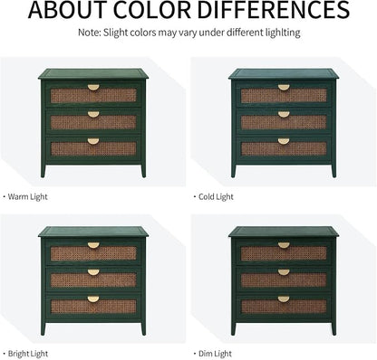 31.5" Retro Green Accent Storage Cabinets, Boho 3-Drawer Cabinets - Image 6