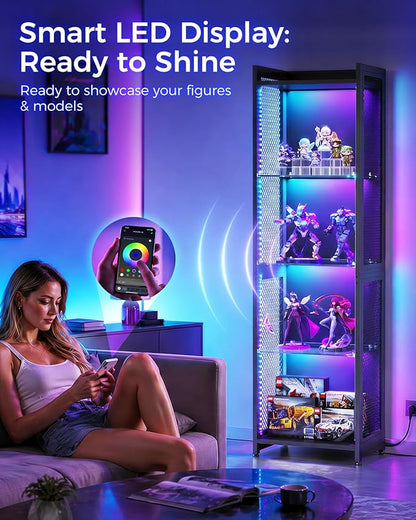 AODK Display Case with LED Lights, Display Cabinet with Open Glass Shelves - Image 3
