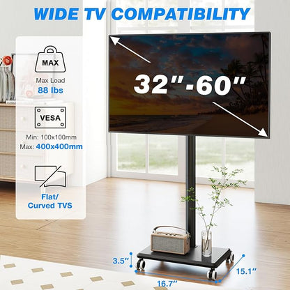 Rfiver Rolling TV Stand for 32 to 55 60 Inch TVs up to 88lbs, Height Adjustable - Image 3