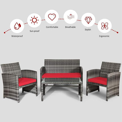Tangkula 4 PCS Wicker Patio Conversation Set, Outdoor Rattan Sofas - Image 9