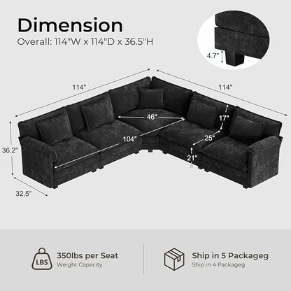ELUCHANG 114" Oversized V-Shaped Cloud Couch Modular Sectional Sofa - Image 2