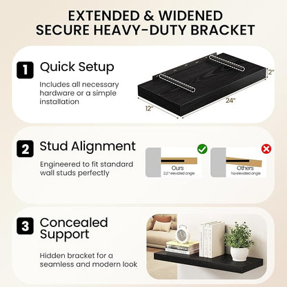 Black Floating Shelves 55Inch Long, 12 Inch Deep Floating Shelves - Image 6