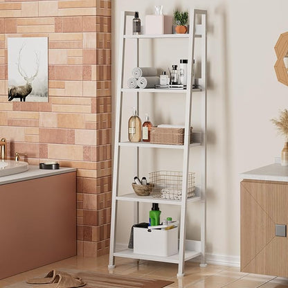 Furologee 5-Tier White Ladder Shelf, Ladder Bookshelf - Image 7