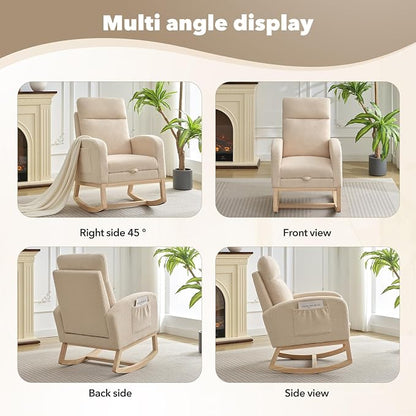 Nursery Rocking Chair with Foot Rest, High Back Upholstered Glider Rocker Chair - Image 4