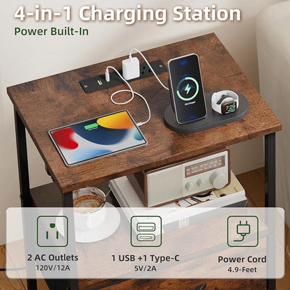 Somdot Tall Nightstand with Charging Station and LED Light - Image 5