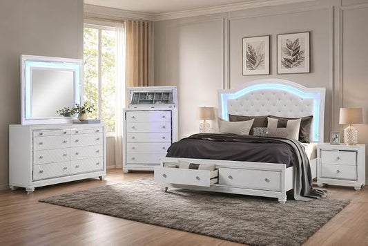 First of a Kind Shiney Contemporary 5 Piece King Bedroom Set High Gloss White by FirstofaKind