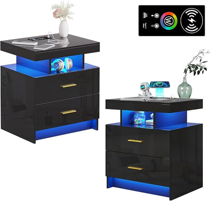 WOOVIVS Night Stand Set 2 with USB/Type-C/Wireless Charging Station, Blakc - Image 9